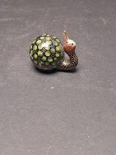 🐌 VTG Cloisonne  Chinese Gold Enamel Snail Brass Inlay Collectible Decor 