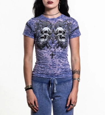 Affliction T-Shirt Damen Shred Fest S/S B/O Tee blau Rockwear, Streetwear