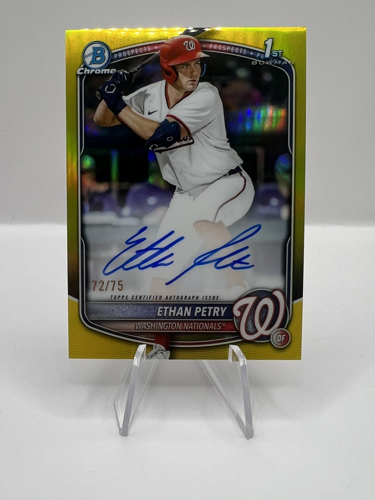 Ethan Petry 2025 Bowman Draft Chrome Auto Yellow Refractor 1st #/75 Nationals
