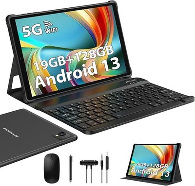 POWMUS 10'' Android Tablet 128GB FHD Octa-Core WiFi BT, Accessories L60