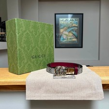 Gucci Beige & Red Monogram Marmont Slim Reversible Belt - 95CM / 38” - $580