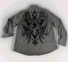 Xtreme Couture By Affliction Men  s XL Button Down Velvet Biker Wings Y2K Grunge