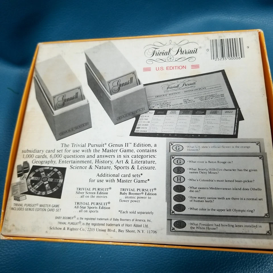 Juego de cartas subsidiarias Trivial Pursuit Genus II Edition #6 1984 usado en excelente estado Foto 3 de 4