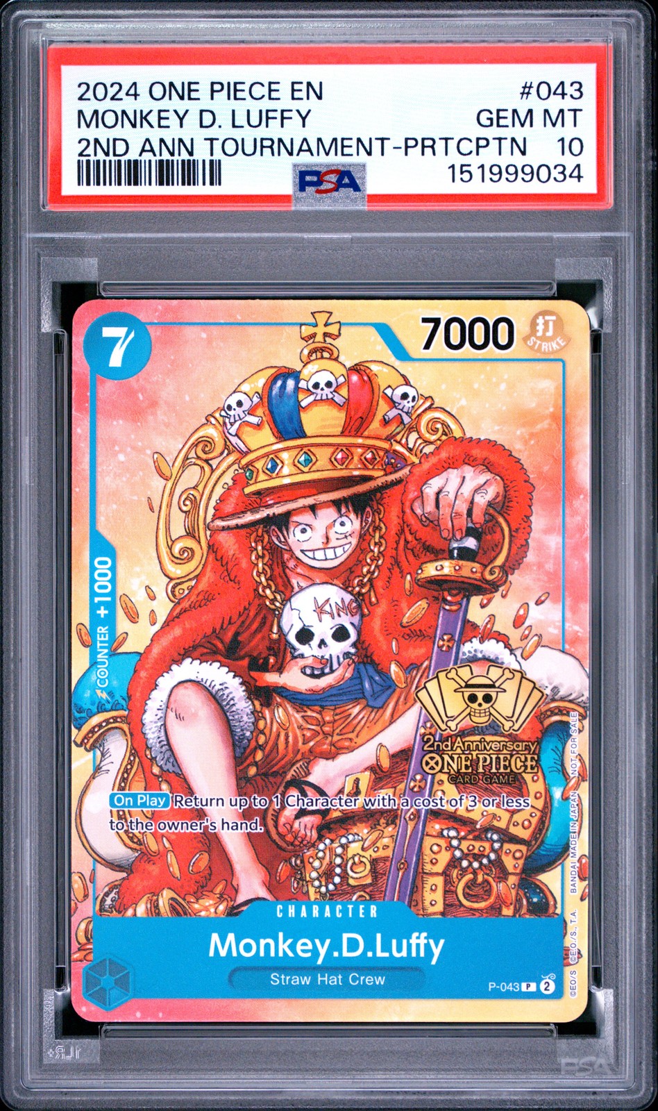 2024 ONE PIECE PROMOS #043 MONKEY D. LUFFY PSA 10