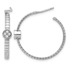 28.5mm Sterling Silver Rhodium-plated Polished CZ Post Hoop Earrings QG6523E