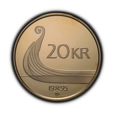 NORWAY. 1995, 20 Kroner - Harald V, Ancient Boat, Viking Oseberg Ship Proof RARE