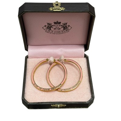 Viva La Juicy Couture Pink Enamel Gold Tone Hoop Earrings with Original Box