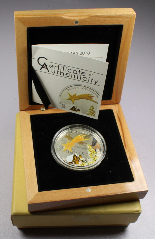 2010 Palau $5 Merry Christmas Series Shooting Star .925 Silver Coin W/COA