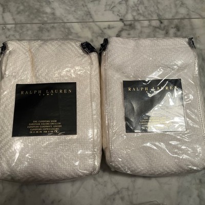 Ralph Lauren 2pc White Linen Pillow Shams Basketweave Euro  28'' X 28'' NEW / NOS