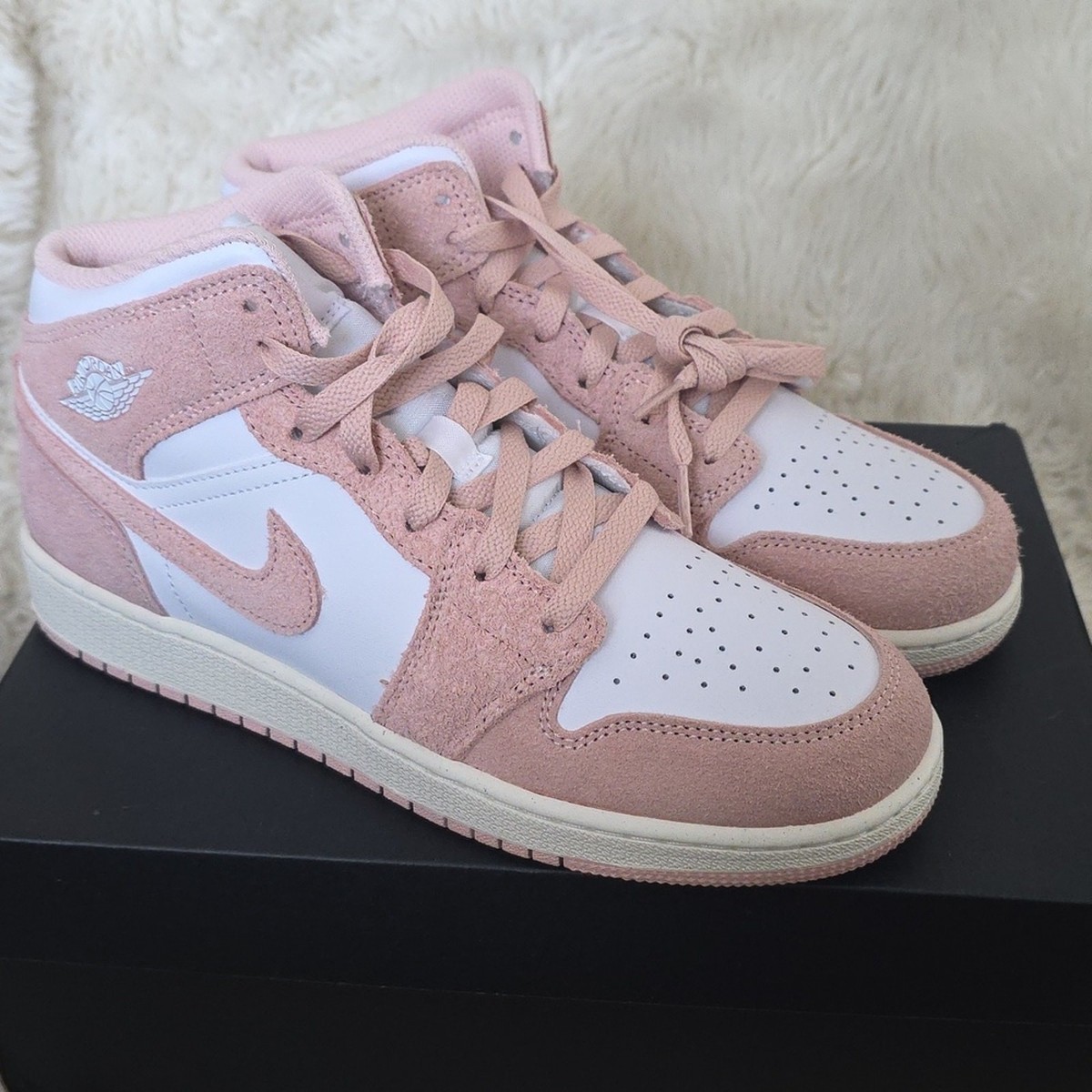 Nike Air Jordan 1 Mid Women's Legend Pink White Sneakers 7Y 8.5W