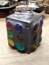 Vtg MCM Gas Table Top Cigarette Lighter Marble Set Ceramic Polished Chrome Japan