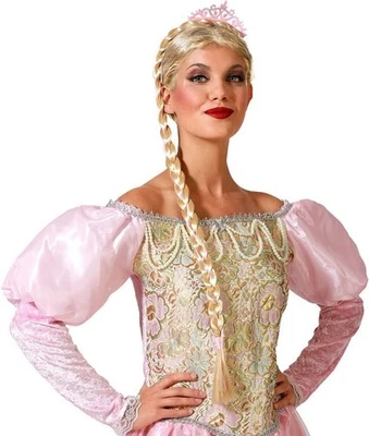 COURONNE Rose et Longue NATTE Blonde PRINCESSE, Accessoire Déguisement Femme - Photo 1/2