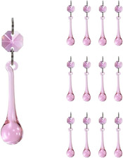 12Pcs Raindrop Crystal Chandelier Prisms Parts, 53Mm Pink