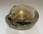 Vtg Italian Murano Style Hand Blown Glass Brown Shell Controlled Bubble Ashtray