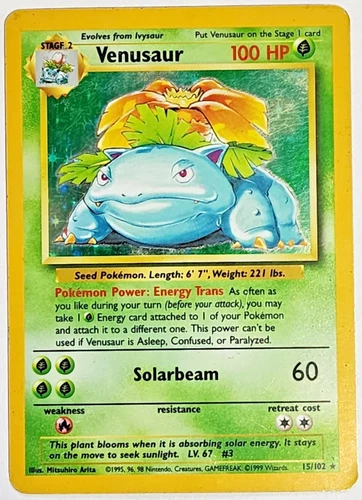 New ListingPokémon Venusaur 15/102 Base Set Holo Rare 100 HP TCG Card Rare LP