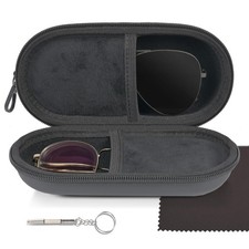 Double Glasses Case,Dual Eyeglasses  Sunglasses Organizer with Clip Zipper C...