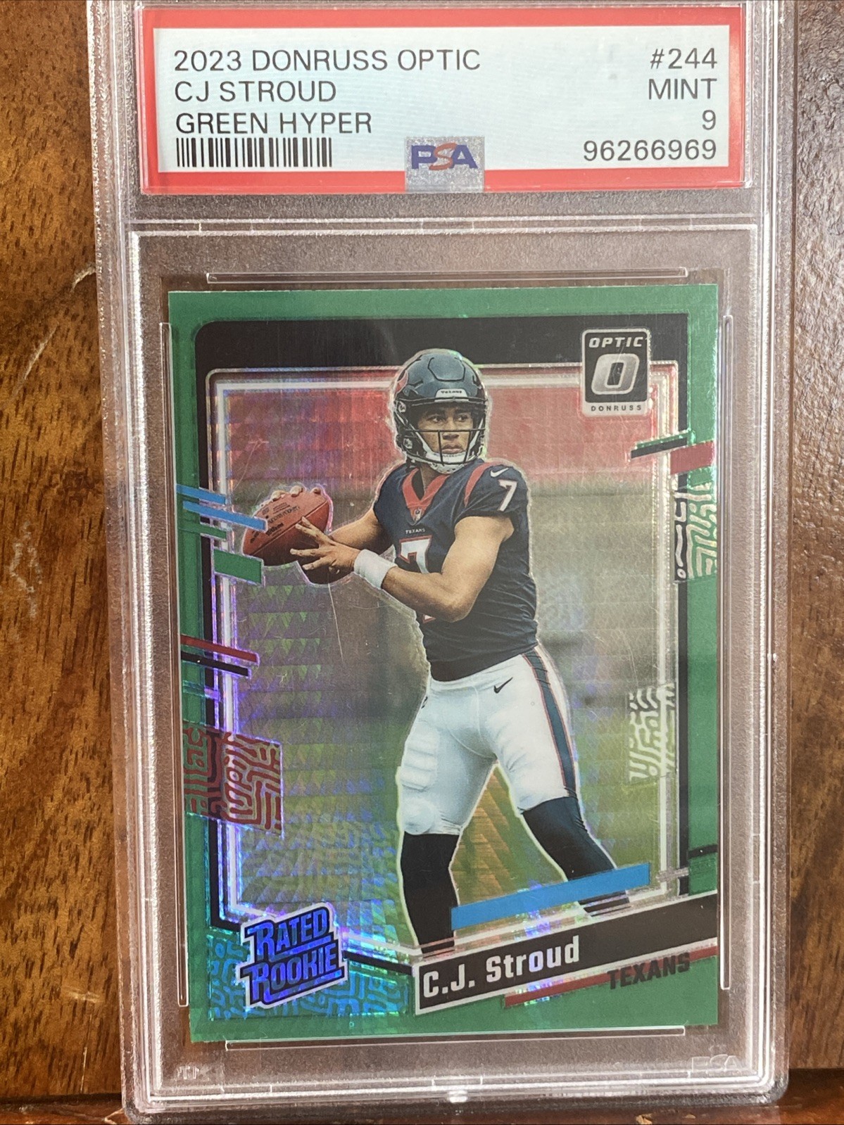 C.J. Stroud - 2023 Optic Rated Rookie #244 Green Hyper Prizm (RC) Texans Mint 9
