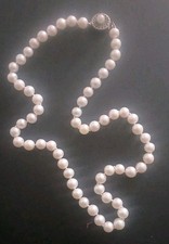 Vintage Pearl Strand Necklace Sterling Silver Clasp 1950's-1960's Hand Knotted