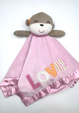 Carters Plush Monkey Lovey Pink Satin Rattle Security Blanket 2012 LOVE