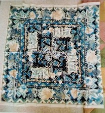 Vintage 1980's Clothkits Square Silk Scarf Fabric Panel: Blue Abstract: New
