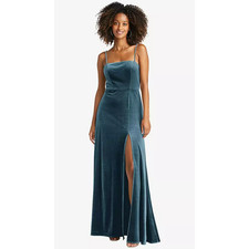 Lovely Size 6 Drew Velvet Square Neck Dutch Blue Maxi Dress $202 msrp I23-9