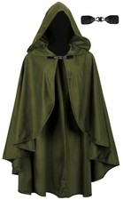 UQJE Medieval Cloak with Hood, Faux Velvet Cape for Renaissance, Green