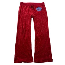 Vintage Juicy Couture Women's Red Velour Flared Track Pant Crown Logo Size L