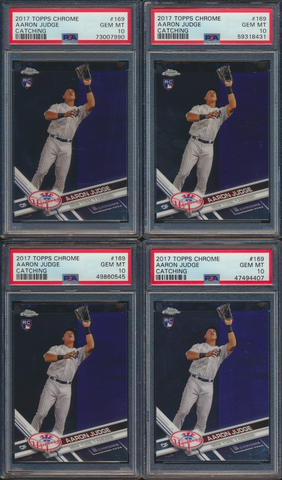 (4) 2017 Topps Chrome Aaron Judge #169 RC Rookie New York Yankees PSA 10 GEM MT view 1