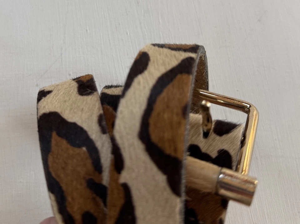 Cinturón B-Low The Belt Cuero Cabello de becerro 1” Cinturón Leopardo Dorado Talla MEDIANO Hecho en EE. UU. Foto 3 de 4