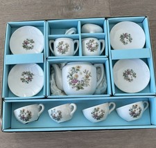 Vintage Lilian Vernon 13 Pc Tea Set Made In Japan Ceramic White Flowers