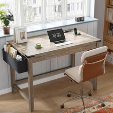 32  Small Desk   Modern Home Office Gaming Desk with Storage Bag  Power Outlet