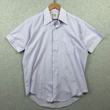 Vintage 70s Button Up Shirt Mens 15.5 Medium Lavender Dagger Collar Disco Pocket