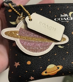 Coach Galaxy Print Black Leather Zip Wrislet, NASA x Coach Saturn Glitter Charms