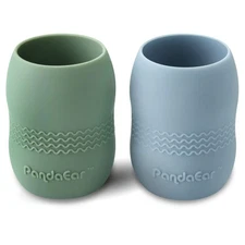 PandaEar 2 Pack100% Tiny Silicone Drinking 2 Count (Pack of 1), Blue/Green 