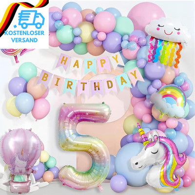 Einhorn Geburtstagsdeko Mädchen 5 Jahre, Kindergeburtstag Luftballons, Happy Bir