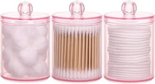 3 Pack Cotton Swab Ball Pad Holder, 10 Oz Qtip Apothecary Jar Pink Makeup