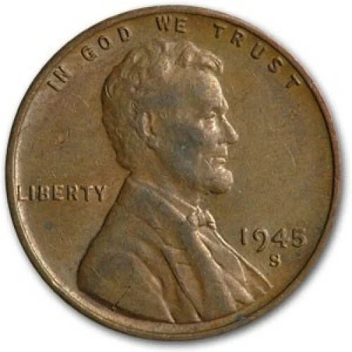 1945 S Lincoln Cent Good (G) to Very Good (VG) Circulated Condition Copper Penny