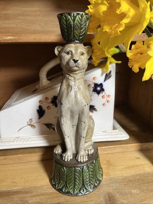 Deko Gepard/Leopard Kerzenständer aus Formharz - 24 cm hoch