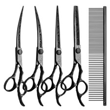 Dog Grooming Scissors,Black with Safety Round Tips,5 in 1 Curved Dog Scissors...