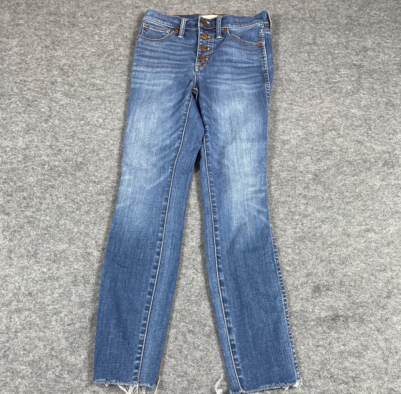 Madewell Jeans Womens 24 Blue Denim High Rise Skinny Crop Button Fly Fringe Cute