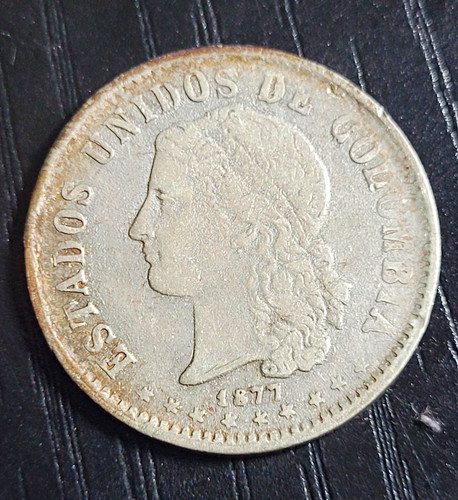 1877 Colombia 20 Centavos Silver 0.835 XF Extremely Rare Key Date