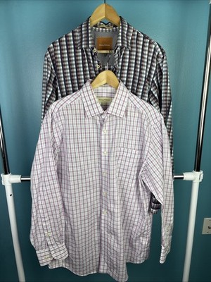 Lot Of 2 Tommy Bahama Gradient Plaid/Windowpane Shirts Mens L Long Sleeve