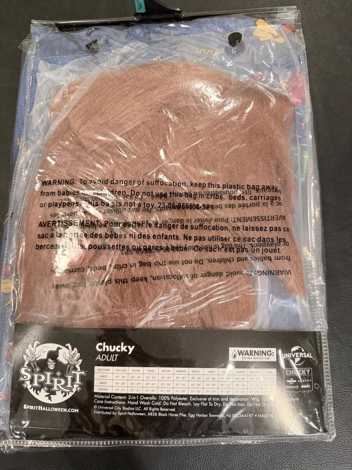 Spirit Halloween Chucky Costume Adult L/XL Overalls Shirt Wig Complete Cosplay - Image 2 of 2