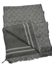 GUCCI women's Wool Scarf Shawl Stole wrap Made in Italy in Gray GG Logo