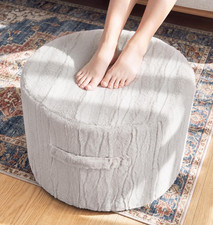 Stuffed Pouf Ottoman,Memory Foam Filled,Large Waves Oatmeal