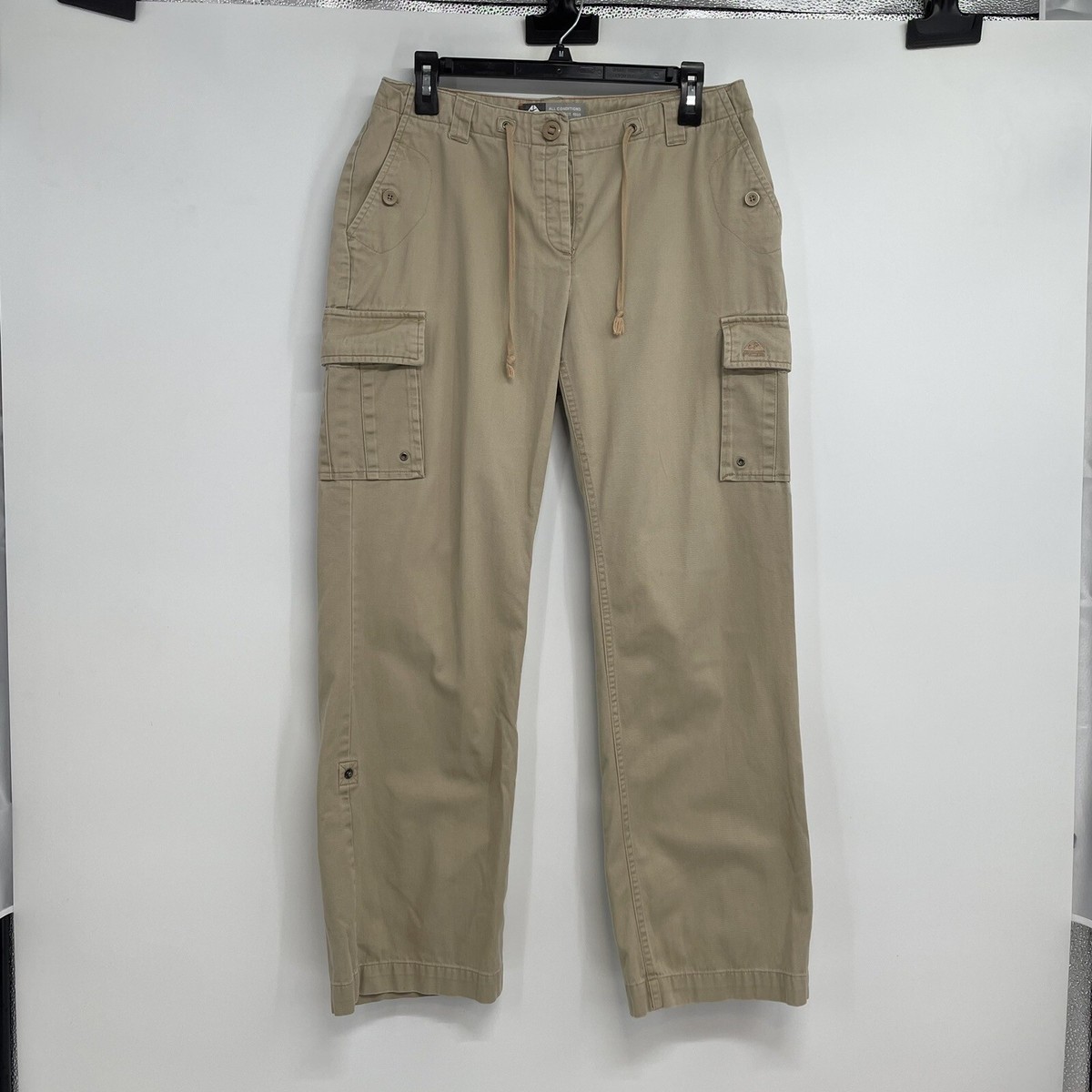 Nike ACG Cargo Pants Women's Sz 10 Khaki Roll Up Button Fly Hiking Nike ACG Cargo Pants Women's Sz 10 Khaki Roll Up Button Fly Hiking
