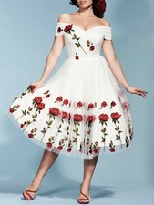 Womens 50s Style Retro Vintage Rockabilly Party Dress Off Shoulder Evening