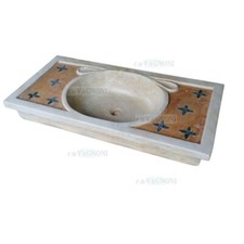 Lavandino lavello vasca in marmo intarsiato giallo fiori bagno cucina appoggio