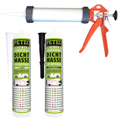 Petec Scheiben- & Karosseriedichtmasse Weiß Schwarz 310ml Auswahl + Ausdrückp...