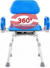 Revolution Pivoting Shower Chair for Bathtub, Adjustable Swivel Seat   - Blue